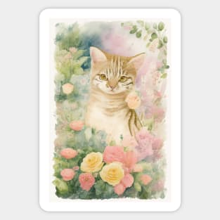 Tabby Cat in the Flower Garden Sticker